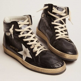 Golden Goose Men's Sky-Star Sneakers In Black Nappa With White Star GMF00230.F002944.80203