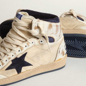 Golden Goose Men's Sky-Star Sneakers In Cream-colored Nylon And Leather With Blue Suede Star GMF00230.F003339.10357