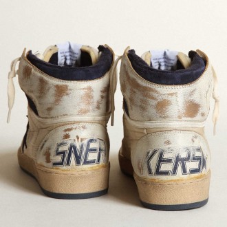 Golden Goose Men's Sky-Star Sneakers In Cream-colored Nylon And Leather With Blue Suede Star GMF00230.F003339.10357