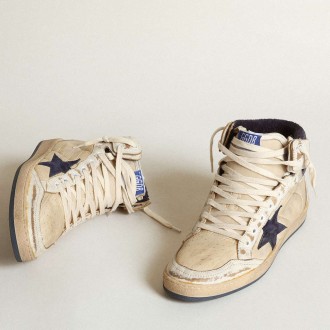 Golden Goose Men's Sky-Star Sneakers In Cream-colored Nylon And Leather With Blue Suede Star GMF00230.F003339.10357