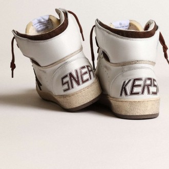 Golden Goose Men's Sky-Star Sneakers In White Nappa Leather With A Chocolate Suede Star GMF00230.F004005.11362