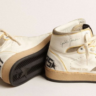 Golden Goose Men's Sky-Star Sneakers In White Nappa Leather With Dove-gray Suede Star GMF00230.F004089.10961