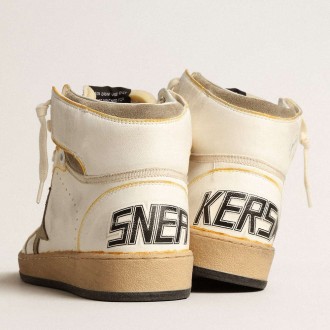 Golden Goose Men's Sky-Star Sneakers In White Nappa Leather With Dove-gray Suede Star GMF00230.F004089.10961