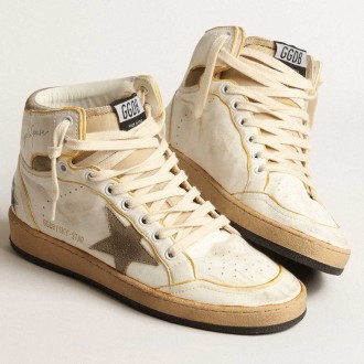 Golden Goose Men's Sky-Star Sneakers In White Nappa Leather With Dove-gray Suede Star GMF00230.F004089.10961