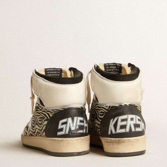 Golden Goose Men's Sky-Star Sneakers LAB In Zebra Nappa With Textured Silver Leather Star GMF00230.F005069.82471