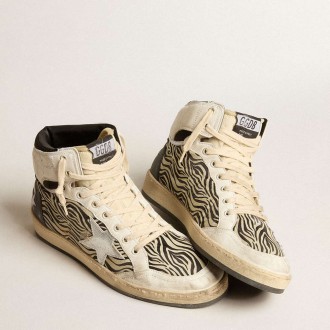 Golden Goose Men's Sky-Star Sneakers LAB In Zebra Nappa With Textured Silver Leather Star GMF00230.F005069.82471