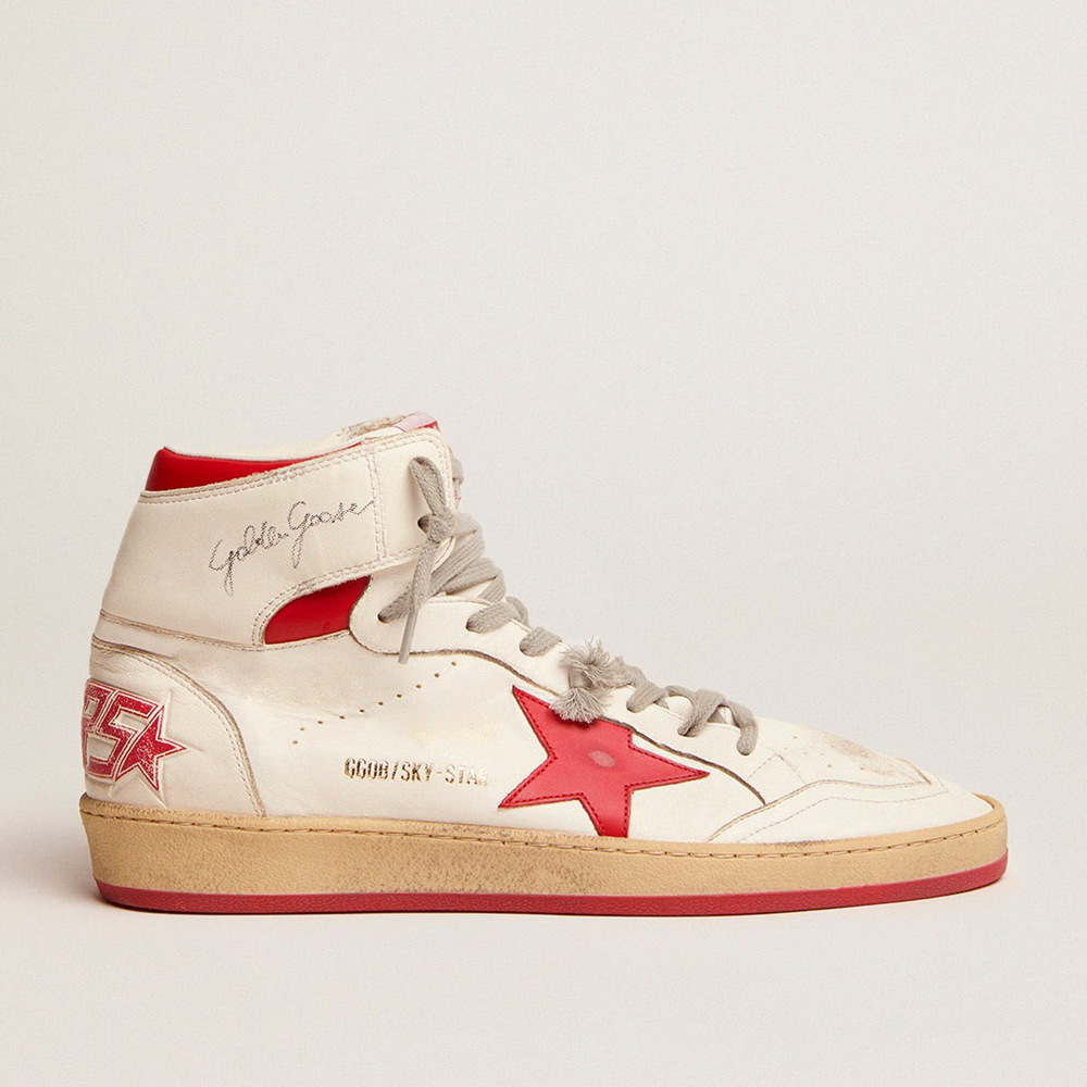 Golden Goose Men's Sky-Star Sneakers With Signature On The Ankle And Red Inserts GMF00230.F002190.10350