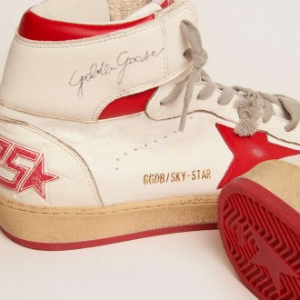 Golden Goose Men's Sky-Star Sneakers With Signature On The Ankle And Red Inserts GMF00230.F002190.10350