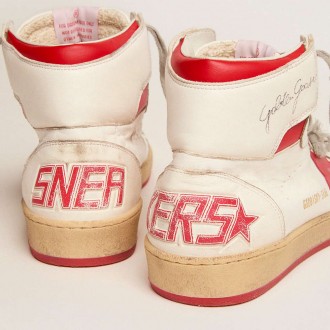 Golden Goose Men's Sky-Star Sneakers With Signature On The Ankle And Red Inserts GMF00230.F002190.10350