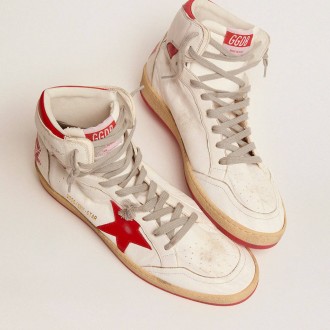 Golden Goose Men's Sky-Star Sneakers With Signature On The Ankle And Red Inserts GMF00230.F002190.10350