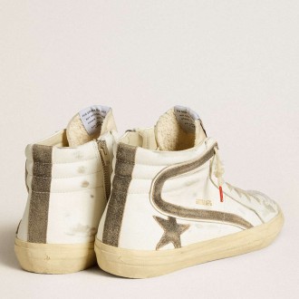 Golden Goose Men's Slide Sneakers LAB In White Leather With Star And Flash In Brown Suede GMF00115.F006459.10283