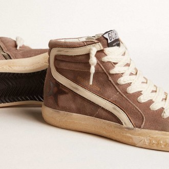 Golden Goose Men's Slide Sneakers LTD In Brown Suede With Leather Star And Flash GMF00751.F005845.55595