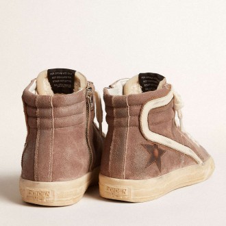 Golden Goose Men's Slide Sneakers LTD In Brown Suede With Leather Star And Flash GMF00751.F005845.55595