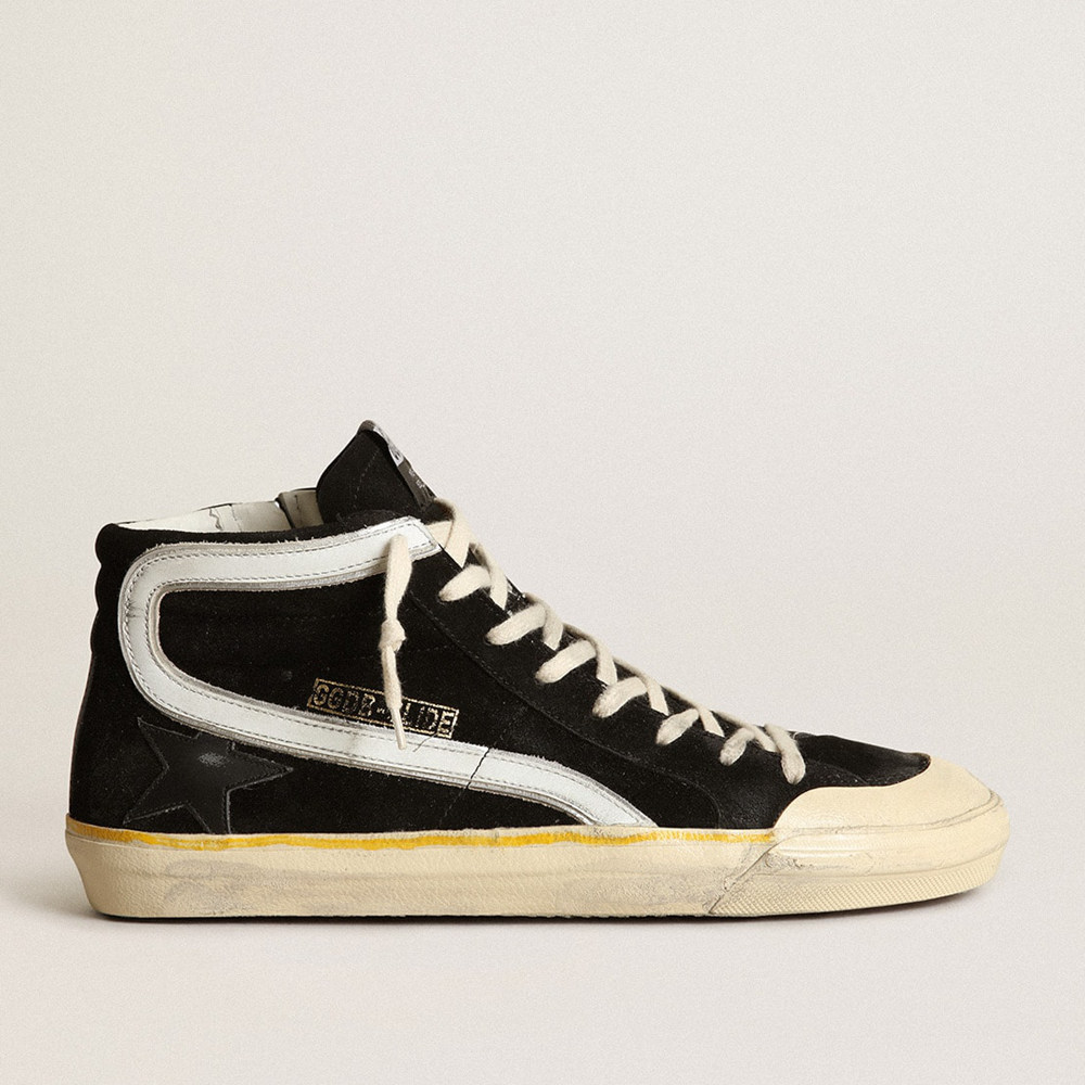 Golden Goose Men's Slide Sneakers Penstar In Black Suede With Black Star And White Flash GMF00211.F003378.90178