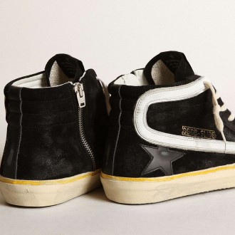 Golden Goose Men's Slide Sneakers Penstar In Black Suede With Black Star And White Flash GMF00211.F003378.90178