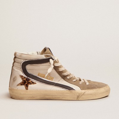 Golden Goose Men's Slide Sneakers With Leopard Print Pony Skin Star And Black Flash GMF00115.F002659.10935