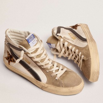 Golden Goose Men's Slide Sneakers With Leopard Print Pony Skin Star And Black Flash GMF00115.F002659.10935