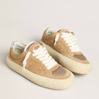 Golden Goose Men's Space-Star Sneakers Cube In Tobacco Suede With Perforated Star GMF00807.F007092.15331