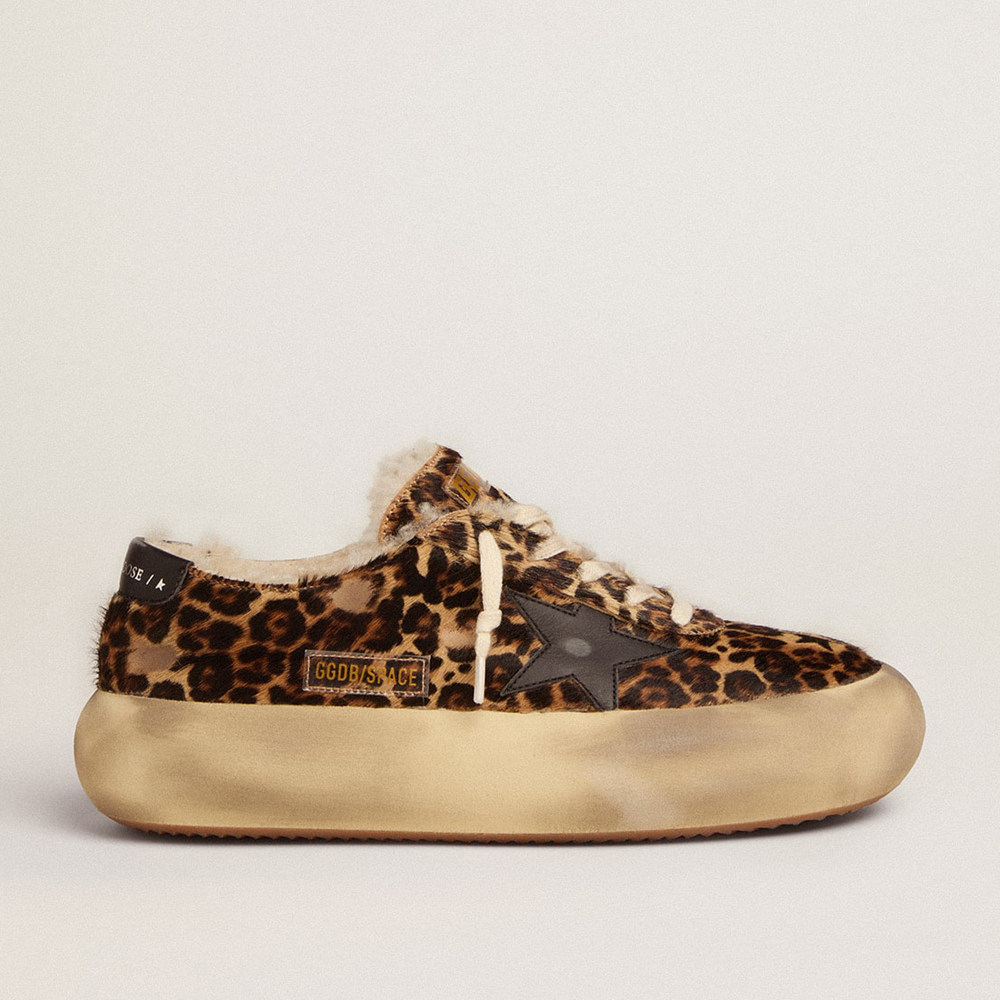 Golden Goose Men's Space-Star Sneakers In Animal Print Pony Skin And Shearling Lining GMF00346.F002996.81472