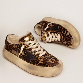 Golden Goose Men's Space-Star Sneakers In Animal Print Pony Skin And Shearling Lining GMF00346.F002996.81472