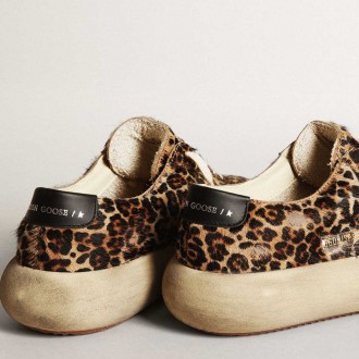 Golden Goose Men's Space-Star Sneakers In Leopard Print Pony Skin With Black Star And Heel GMF00378.F003305.81472