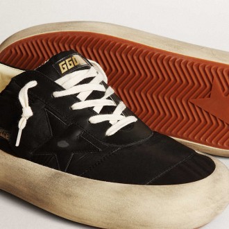 Golden Goose Men's Space-Star Sneakers In Nylon With Black Leather Star And Heel Tab GMF00377.F003328.90100