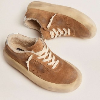 Golden Goose Men's Space-Star Sneakers In Tobacco-colored Suede And Shearling Lining GMF00345.F002995.55353