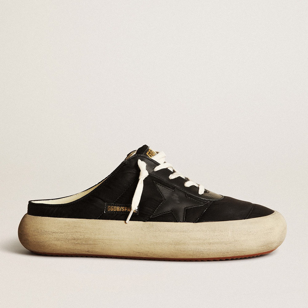 Golden Goose Men's Space-Star Sneakers Sabots In Black Nylon With Black Leather Star GMF00387.F003330.90100