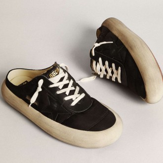 Golden Goose Men's Space-Star Sneakers Sabots In Black Nylon With Black Leather Star GMF00387.F003330.90100