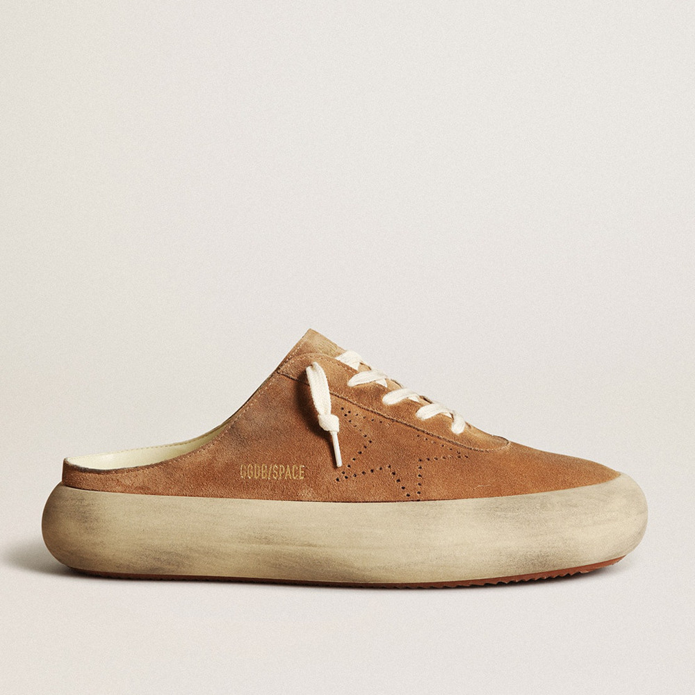 Golden Goose Men's Space-Star Sneakers Sabots In Tobacco Suede With Perforated Star GMF00382.F003329.55353