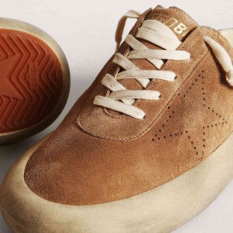 Golden Goose Men's Space-Star Sneakers Sabots In Tobacco Suede With Perforated Star GMF00382.F003329.55353