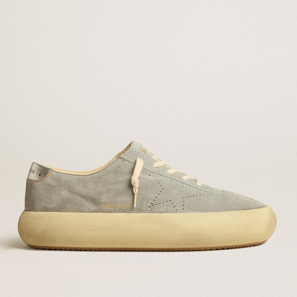 Golden Goose Men's Space-Star Sneakers Shoes In Ice-gray Suede With Perforated Star GMF00376.F005253.70100