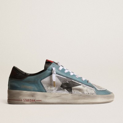 Golden Goose Men's Stardan Sneakers In Distressed Mesh And Petrol-colored Upper GMF00370.F003585.81932