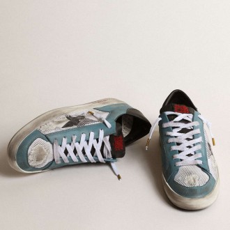 Golden Goose Men's Stardan Sneakers In Distressed Mesh And Petrol-colored Upper GMF00370.F003585.81932