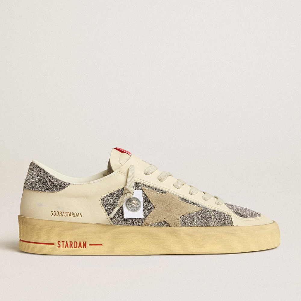 Golden Goose Men's Stardan Sneakers In Suede With Sand Star And Swarovski Crystal Inserts GMF00128.F005164.10449