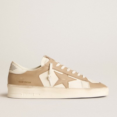 Golden Goose Men's Stardan Sneakers In White And Beige Leather With Beige Star And White Heel Tab GMF00128.F006005.15292