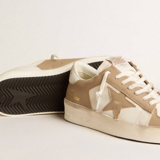 Golden Goose Men's Stardan Sneakers In White And Beige Leather With Beige Star And White Heel Tab GMF00128.F006005.15292