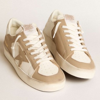 Golden Goose Men's Stardan Sneakers In White And Beige Leather With Beige Star And White Heel Tab GMF00128.F006005.15292