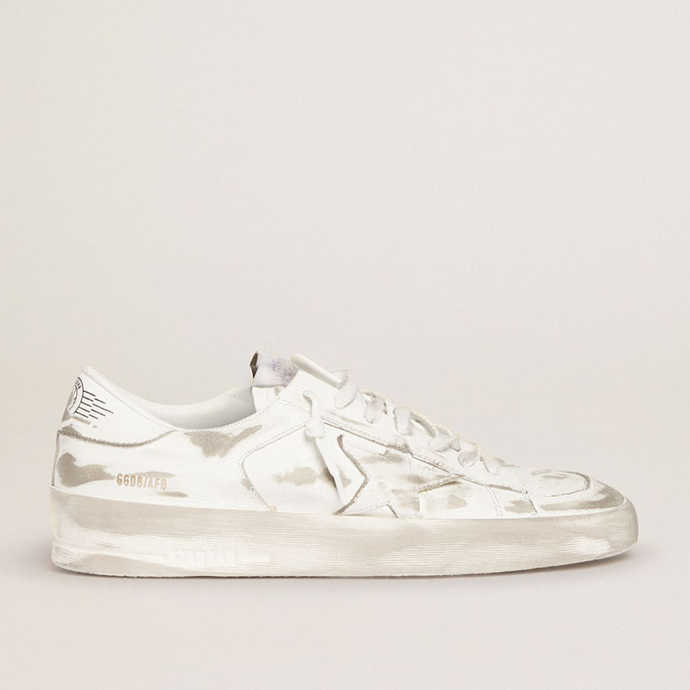 Golden Goose Men's Stardan Sneakers In White Leather With Distressed Effect GMF00128.F000568.10100