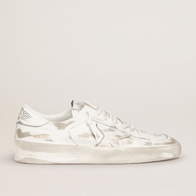 Golden Goose Men's Stardan Sneakers In White Leather With Distressed Effect GMF00128.F000568.10100