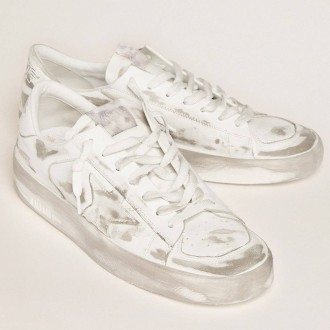 Golden Goose Men's Stardan Sneakers In White Leather With Distressed Effect GMF00128.F000568.10100