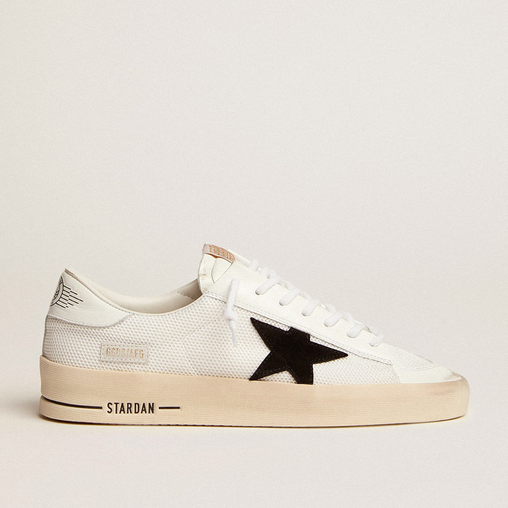 Golden Goose Men's Stardan Sneakers In White Mesh With Black Suede Star GMF00328.F003028.10283