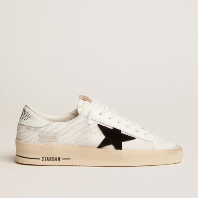 Golden Goose Men's Stardan Sneakers In White Mesh With Black Suede Star GMF00328.F003028.10283