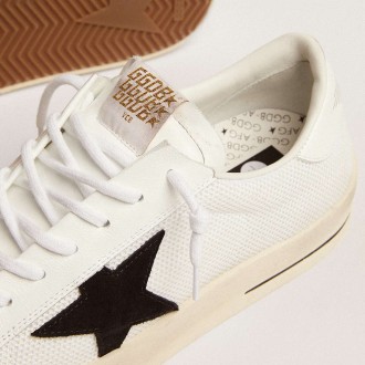 Golden Goose Men's Stardan Sneakers In White Mesh With Black Suede Star GMF00328.F003028.10283