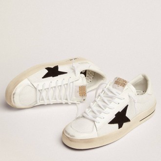 Golden Goose Men's Stardan Sneakers In White Mesh With Black Suede Star GMF00328.F003028.10283