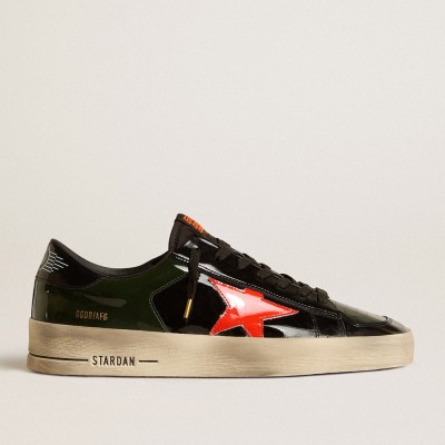 Golden Goose Men's Stardan Sneakers LAB In Black And Green Patent Leather With Orange Star GMF00304.F005084.82475