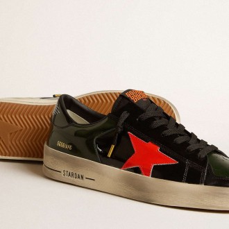 Golden Goose Men's Stardan Sneakers LAB In Black And Green Patent Leather With Orange Star GMF00304.F005084.82475