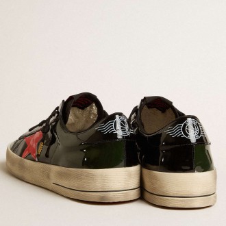 Golden Goose Men's Stardan Sneakers LAB In Black And Green Patent Leather With Orange Star GMF00304.F005084.82475