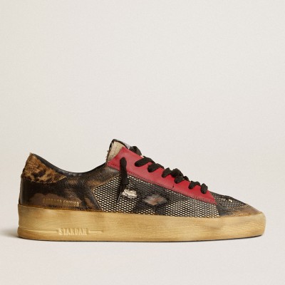 Golden Goose Men's Stardan Sneakers LAB In Mesh With Black Leather Inserts And Leopard Heel Tab GMF00371.F004373.90387