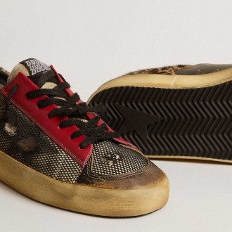 Golden Goose Men's Stardan Sneakers LAB In Mesh With Black Leather Inserts And Leopard Heel Tab GMF00371.F004373.90387